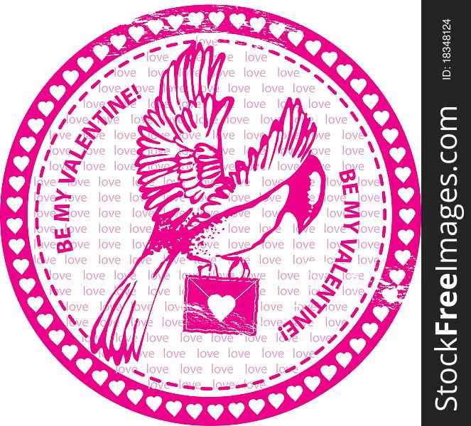 Pink Stamp with bird and love letter