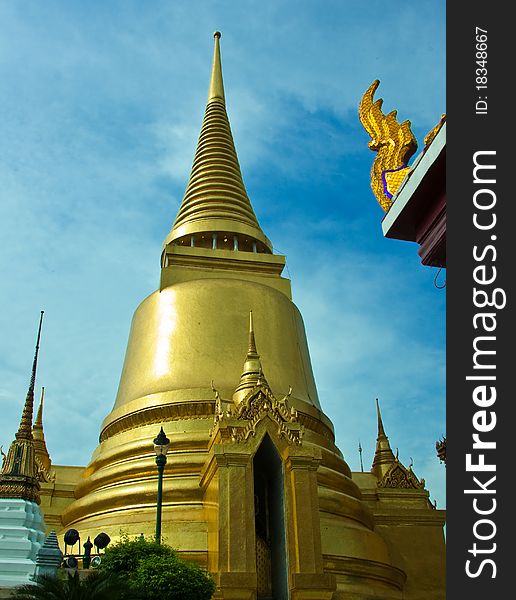 Golden pagoda in Wat Phra Kaew in Thailand