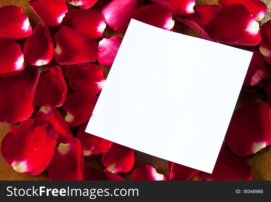 Notepaper on the rose petals