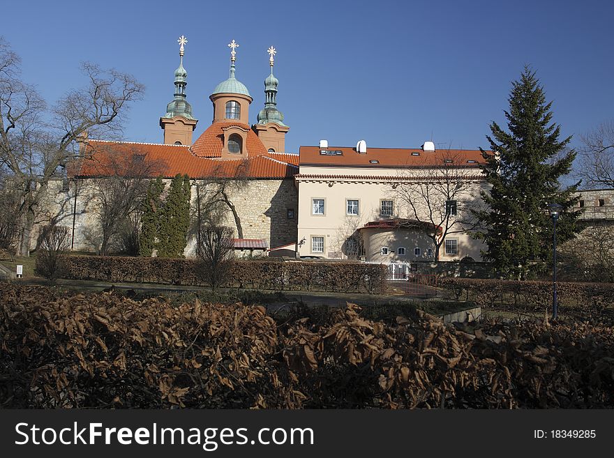 On top of the Petrin hill in Prague next to the view-tower stands the beautiful baroque church of St Lawrence. On top of the Petrin hill in Prague next to the view-tower stands the beautiful baroque church of St Lawrence.