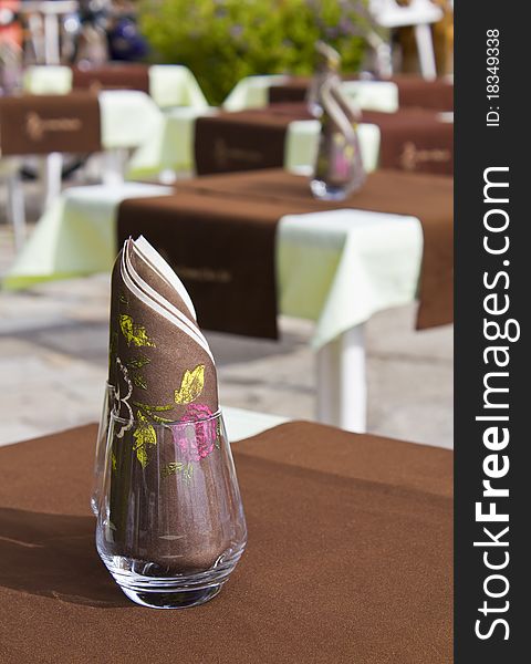 Prepared Table and Glasses in a French Restaurant, Corsica