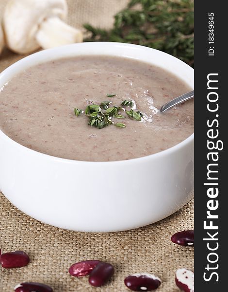 Cream soup with mushrooms and bean