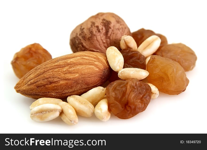 Almonds and filbert with raisin and wheat. Almonds and filbert with raisin and wheat