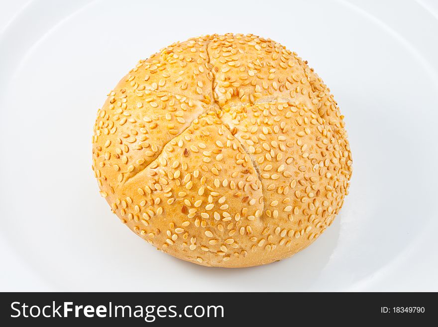 A  sesame bread on white background