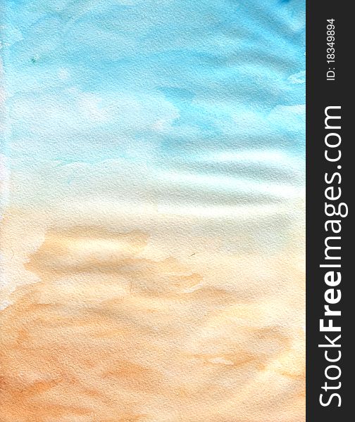 Hand drawn watercolor abstract background of blue and brown colors