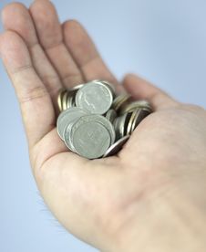 Thai Coins In Hand Stock Photography