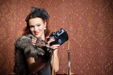 Young Woman With Camera Royalty Free Stock Photography Young Woman With Camera Royalty Free Stock Photography