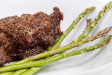 Steak With Asparagus - Close Up Shot Stock Photo
