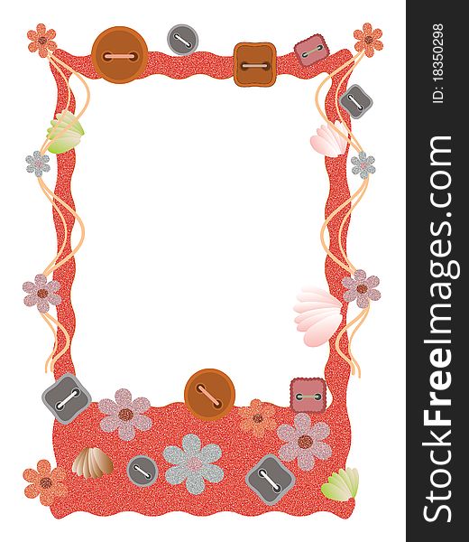 Frame with buttons, flowers and shells