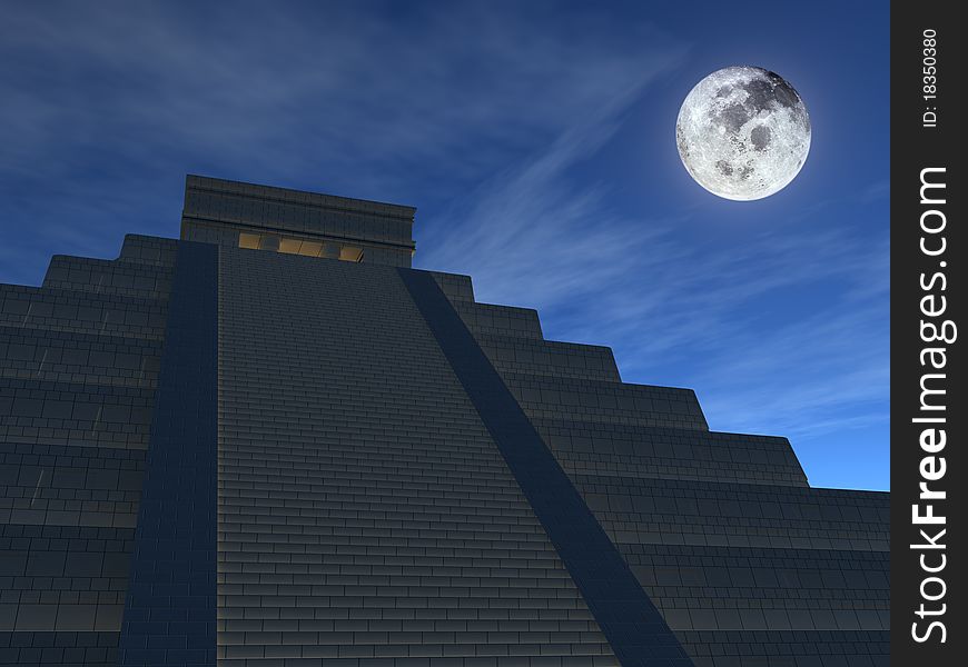 Mexican pyramid in the lunar sky