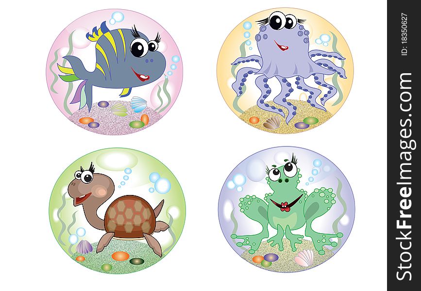 Set buttons with sea animals