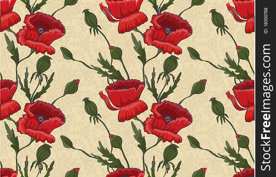 Floral Wallpaper With Poppies