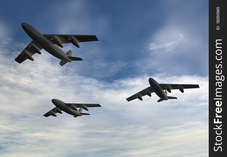 Three aircraft against a background of clouds. Three aircraft against a background of clouds