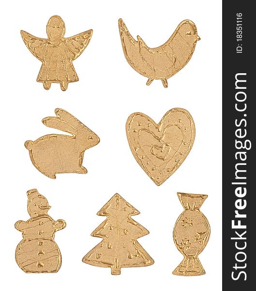 Christmas, holiday, gold figure on a white background. Christmas, holiday, gold figure on a white background