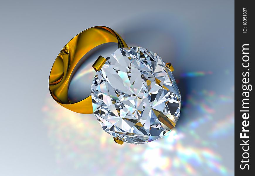 Gold ring with a diamond on a gray background