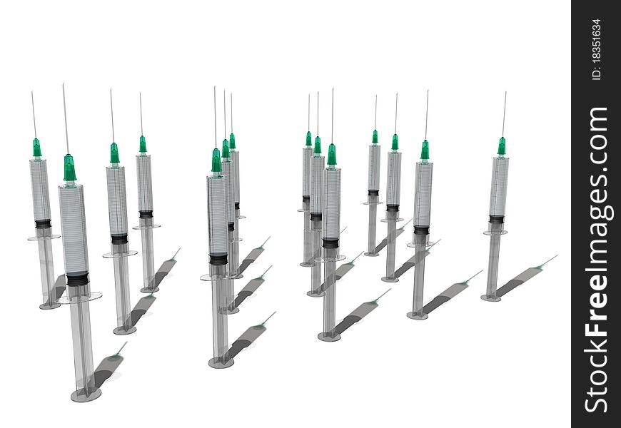 Syringes on a white background