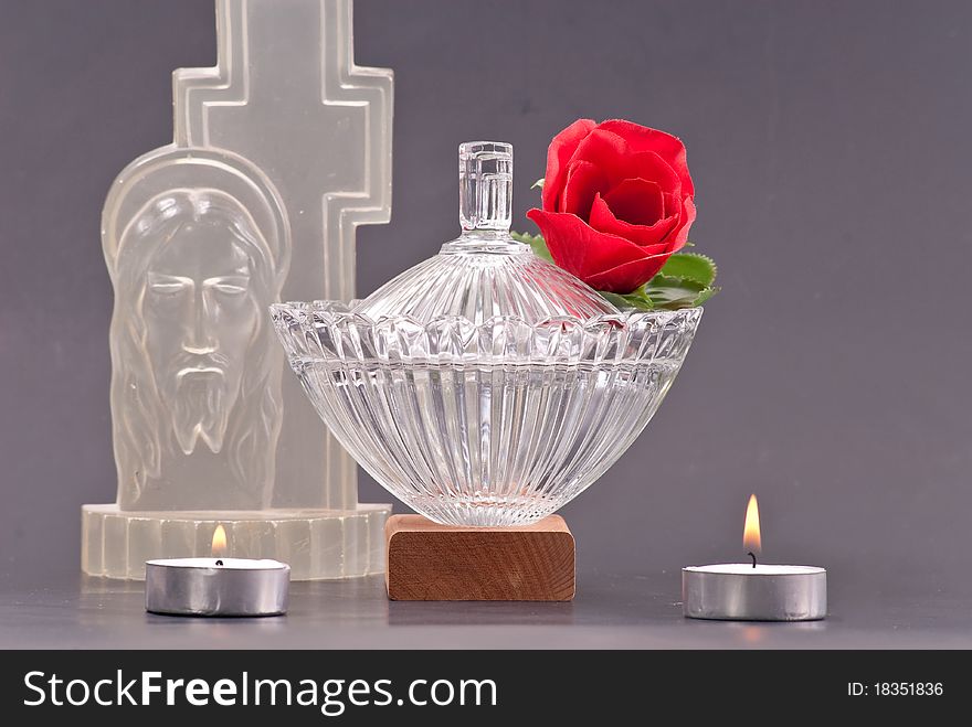 Holy Water Religious Icon With Candles