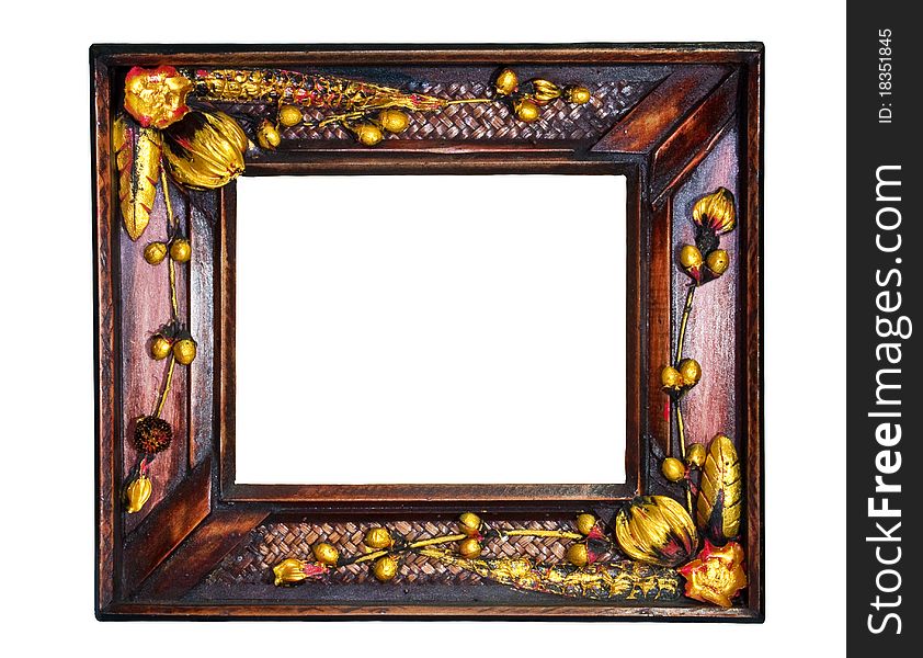Vintage frame made from coconut wood on white background isolated. Vintage frame made from coconut wood on white background isolated