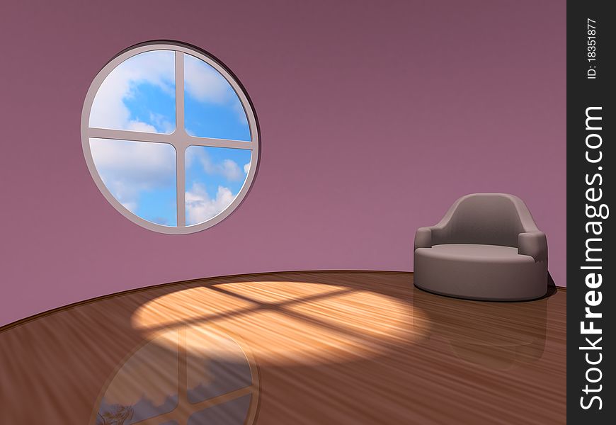 Pink round room with a round window. Pink round room with a round window