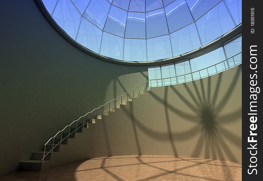 Round room with a dome and a staircase. Round room with a dome and a staircase