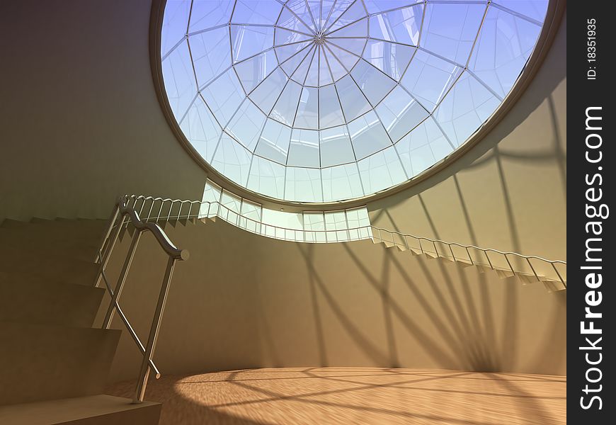 Round room with a dome and a staircase. Round room with a dome and a staircase