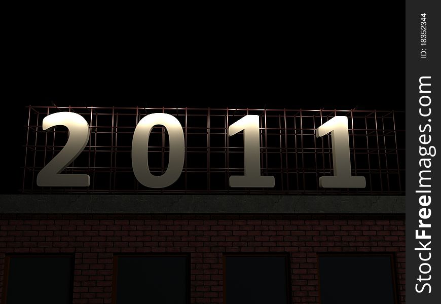 Realistic 3d render of 2011 sign at night on top of a building. Realistic 3d render of 2011 sign at night on top of a building.