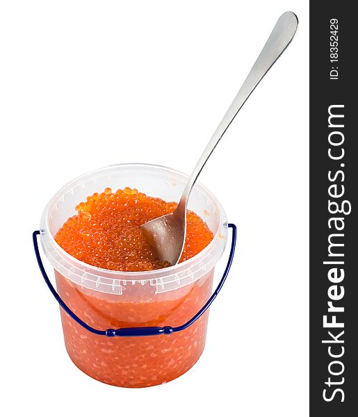 Red Caviar In A Plastic Container Isolated