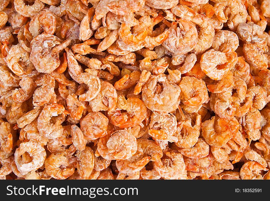 Dry shrimps stack on the big plate