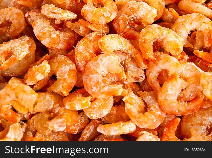 Dry shrimps stack on the big plate