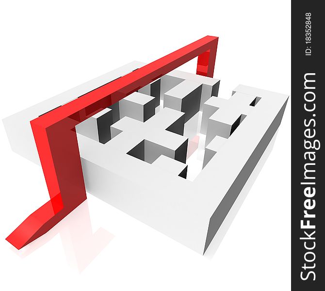 Maze, through which the red arrow. Computer Simulation