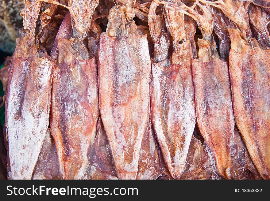 Dried Calamari in seafood market,East of Thailand