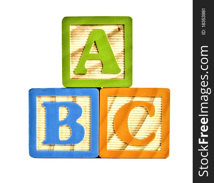 ABC in wooden block letters on white background
