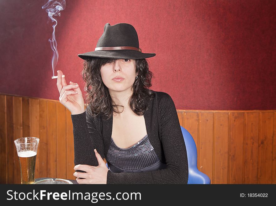 Girl with smoking cigar