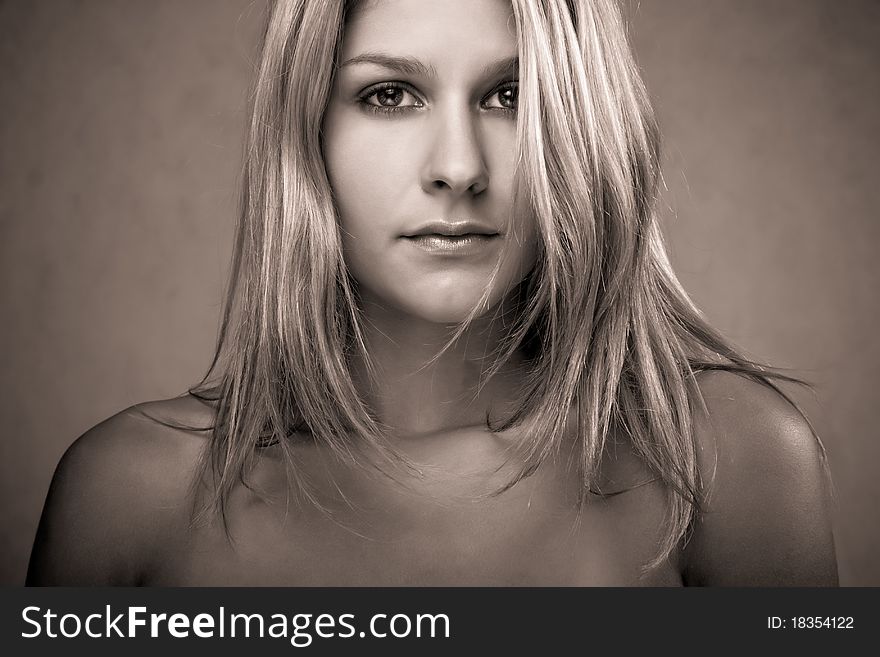 Attractive beautiful blond girl portrait, clean skin. Attractive beautiful blond girl portrait, clean skin