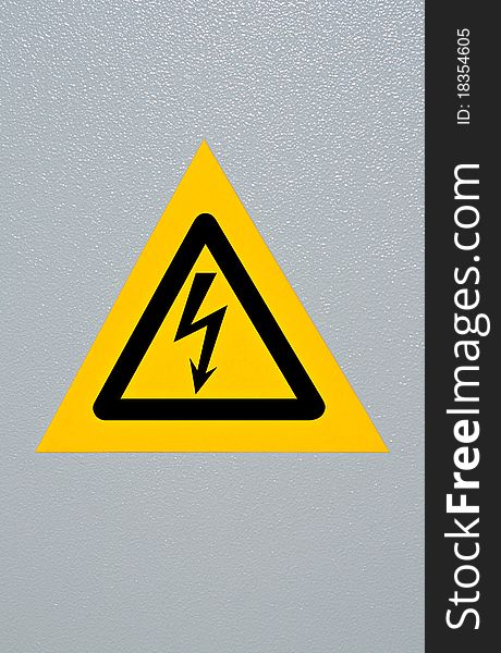 Signal of danger of electrocution from high voltage isolated in grey. Signal of danger of electrocution from high voltage isolated in grey