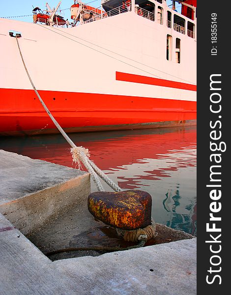 Cruise ship rope moored to mole in Zakynthos port