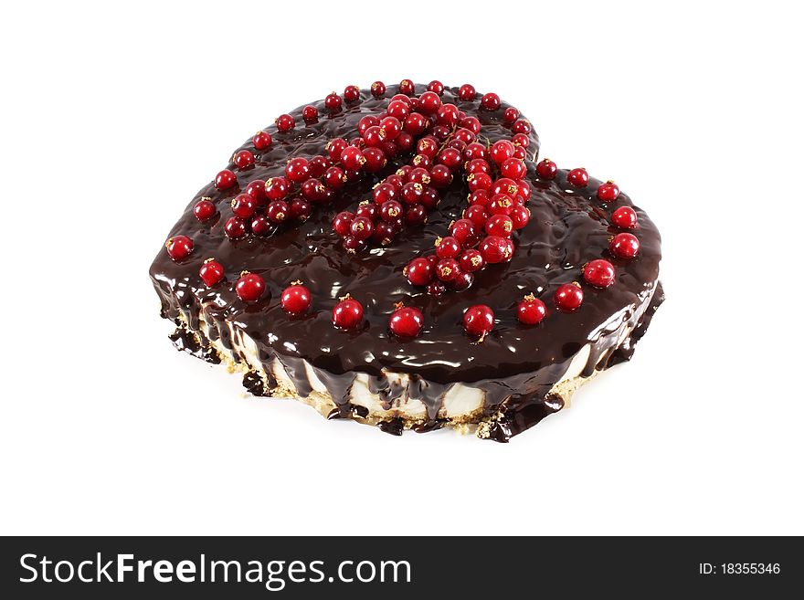 Cheesecake with chocolate and red currant, isolated