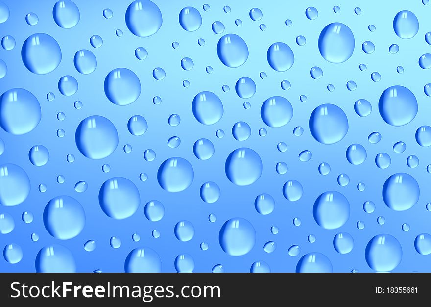 Water Drops on blue background.