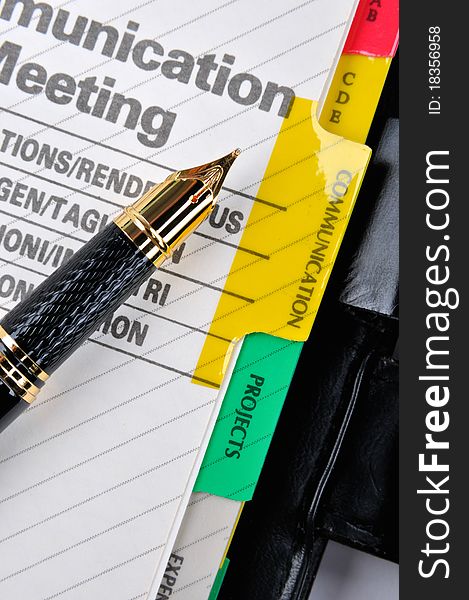 Note book communication page and a fountain pen, shown as daily woking and communication. Note book communication page and a fountain pen, shown as daily woking and communication.