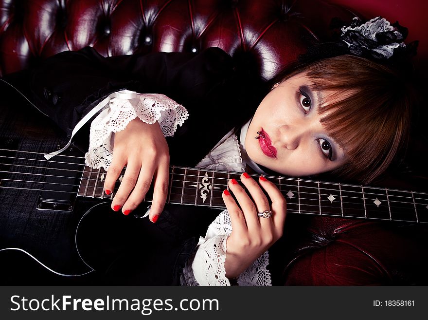 Gothic girl and her guitar. Gothic girl and her guitar