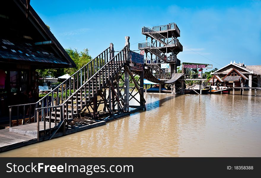 The Floating market on blue sky background