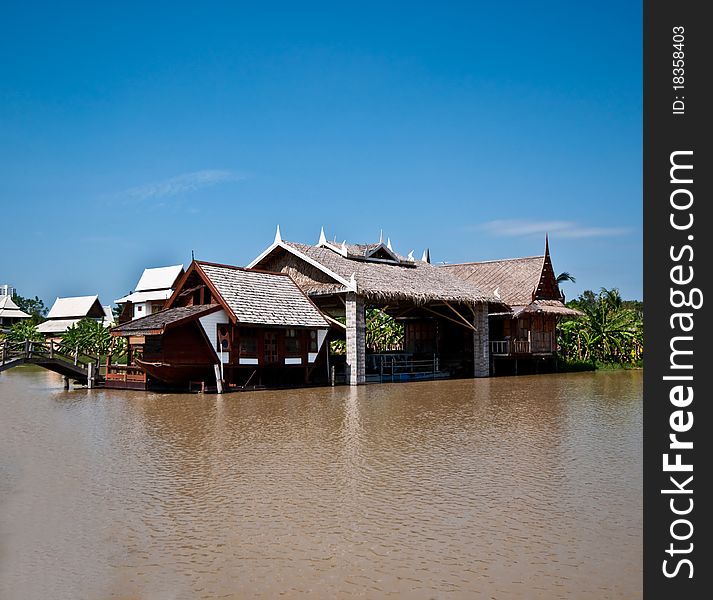 The Floating market on blue sky background