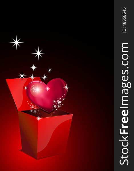 Illustration of heart in gift pack on abstract background