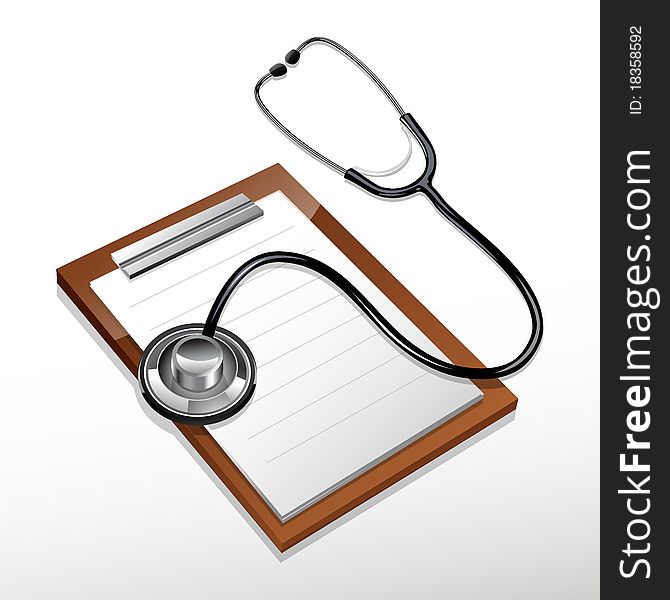 Illustration of stethoscope with letterpad on white background