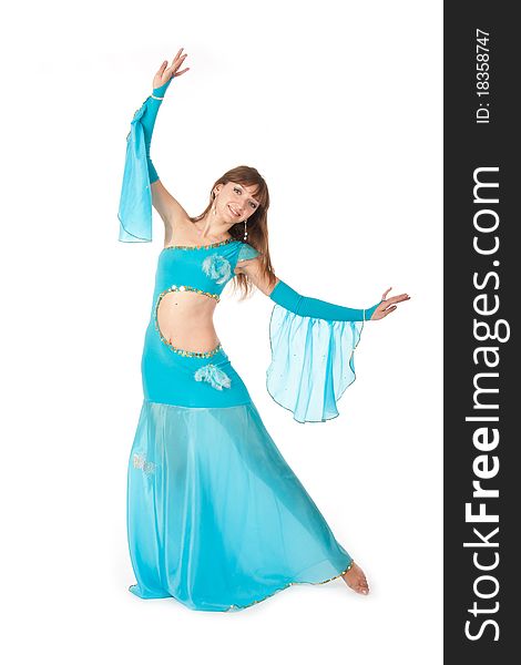 Belly Dancer in a blue stage costume