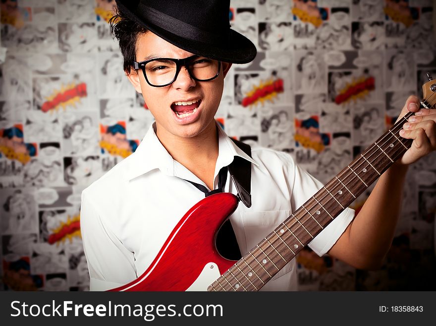 A young Man Playing music. A young Man Playing music