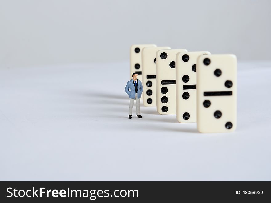 One man with domino cubes