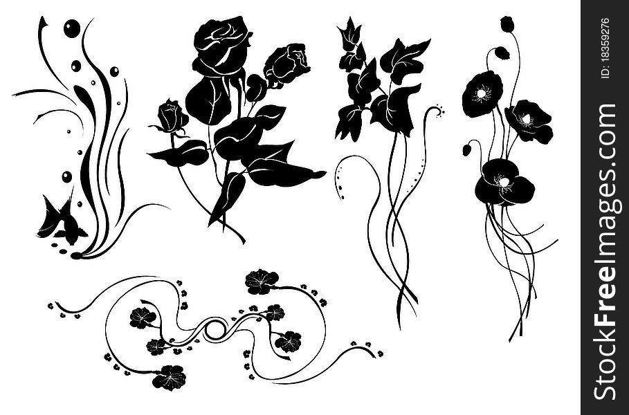 Vector illustraition of retro abstract floral swirl elements. Vector illustraition of retro abstract floral swirl elements