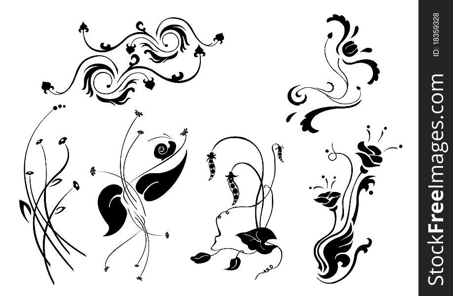 Vector illustraition of retro abstract floral swirl elements. Vector illustraition of retro abstract floral swirl elements