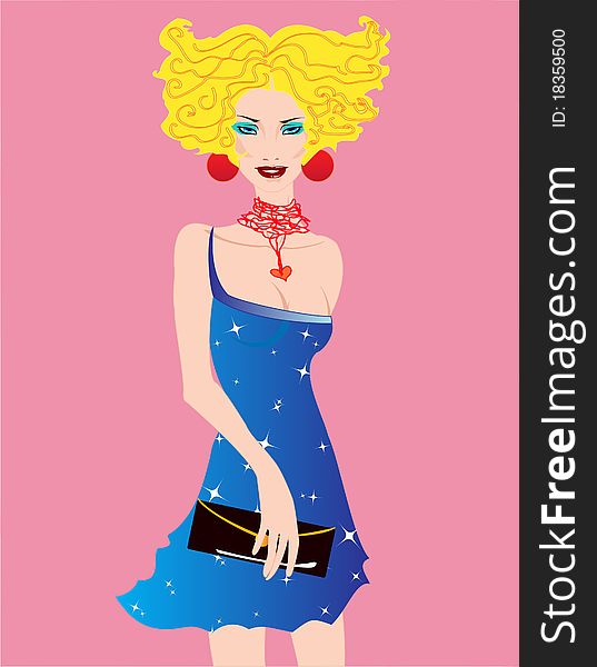 Vector illustration of beautiful woman in the disco style.